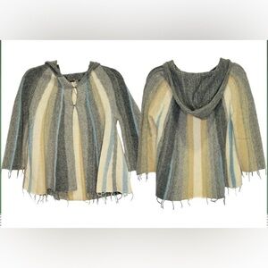 Free People Aztec Striped Fringe Open Front Hoodie Gorpecore Cardigan 3153